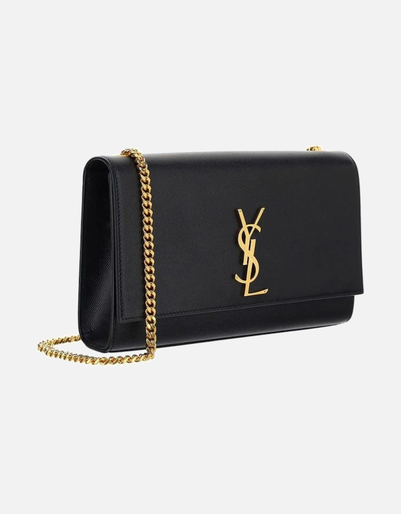 Monogram Leather Shoulder Bag with Magnetic Flap Women - Black