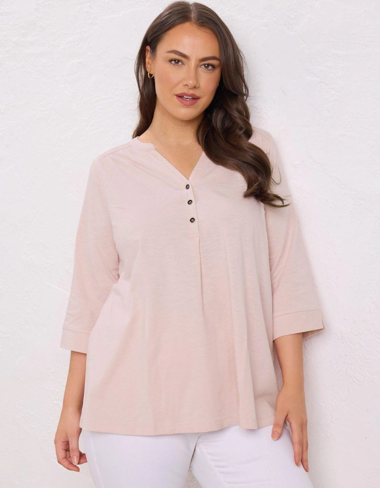 Pleat Front Henley - Pink