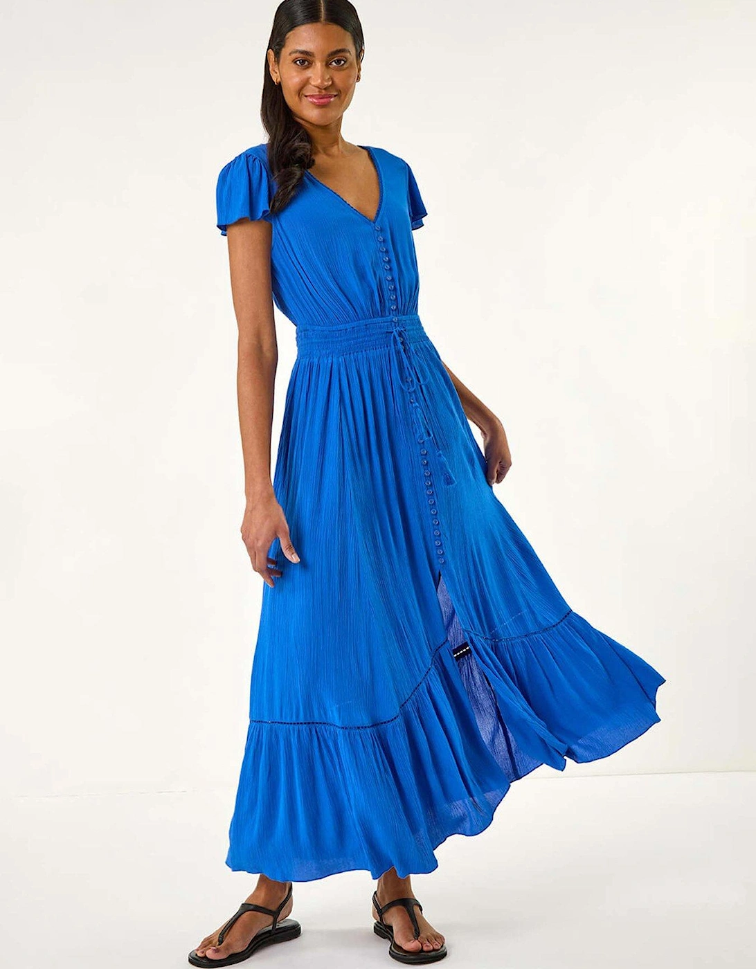 Tiered Buttoned Maxi Dress - Blue, 2 of 1