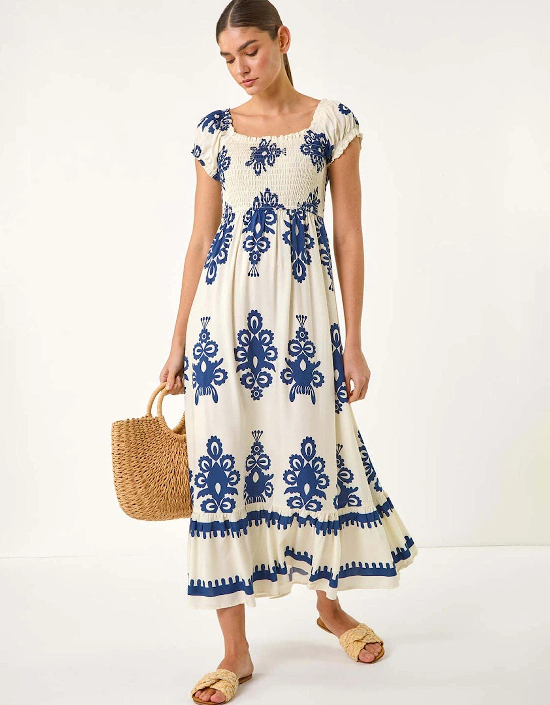 Bardot Shirred Maxi Dress - Navy, 2 of 1