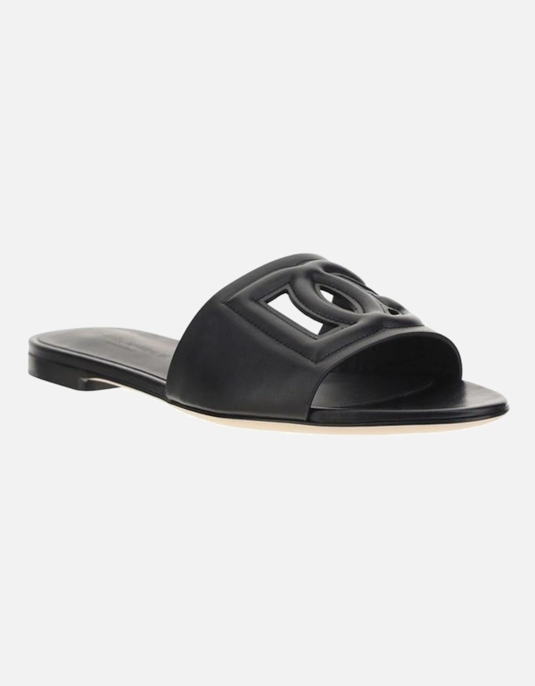 Leather Embossed Strap Sandals Women - Black