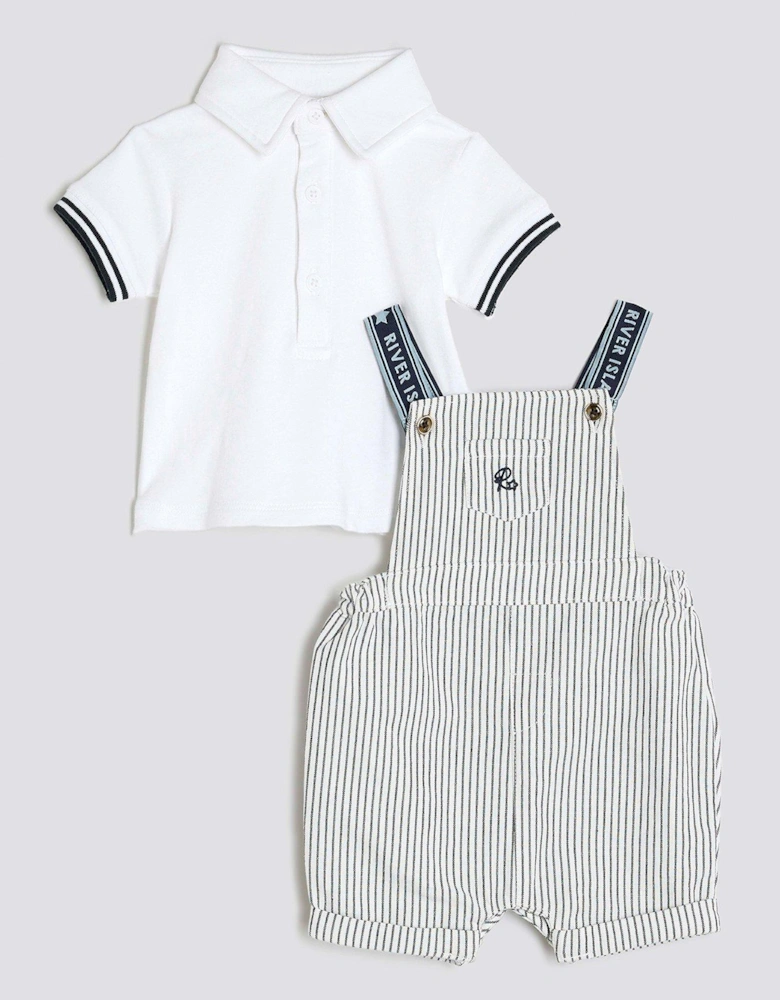 Boy Striped Dungaree Set - Cream