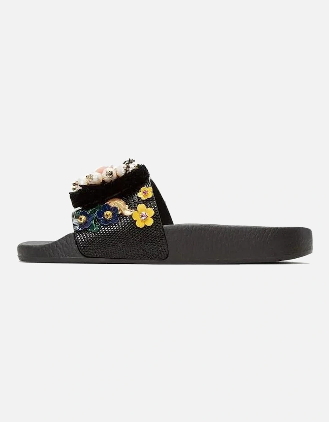 Rubber Slippers with Iguana Print and Colorful Jewels Women - Black