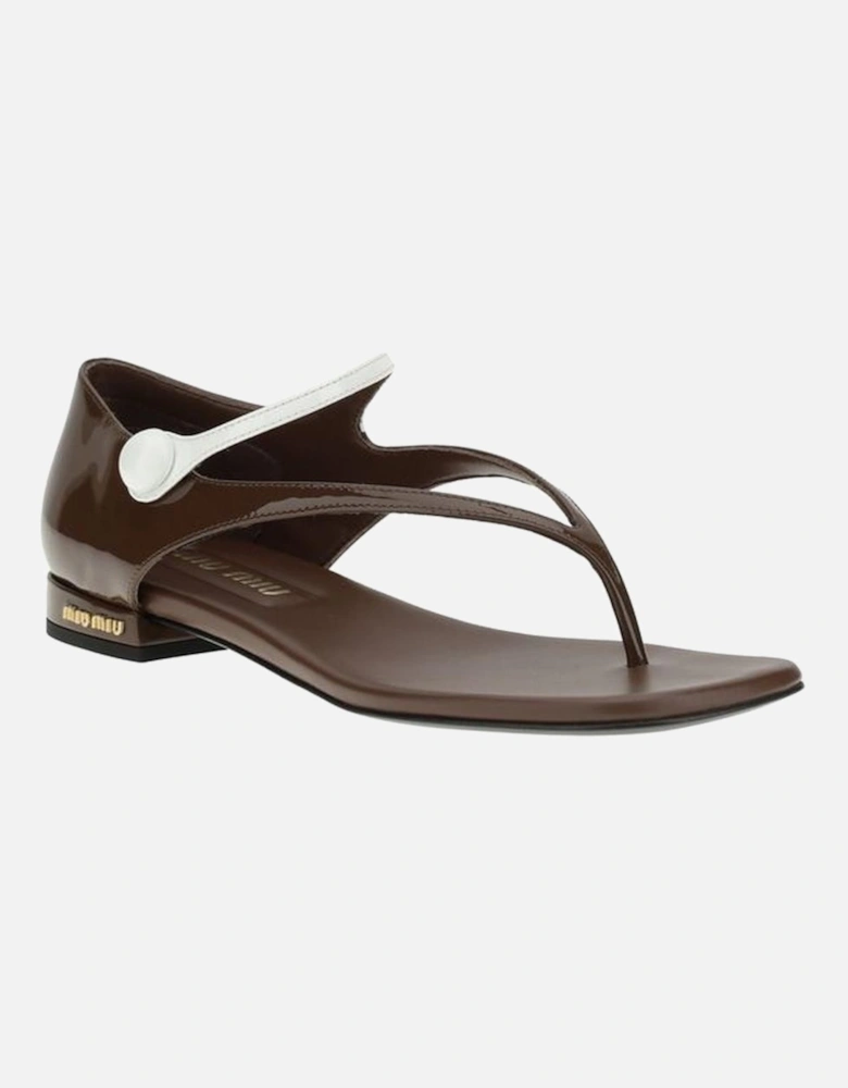 Patent Leather Thong Sandals with Square Toe Women - Brown