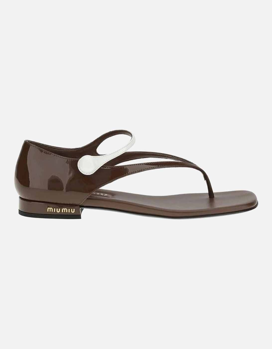Patent Leather Thong Sandals with Square Toe Women - Brown, 5 of 4