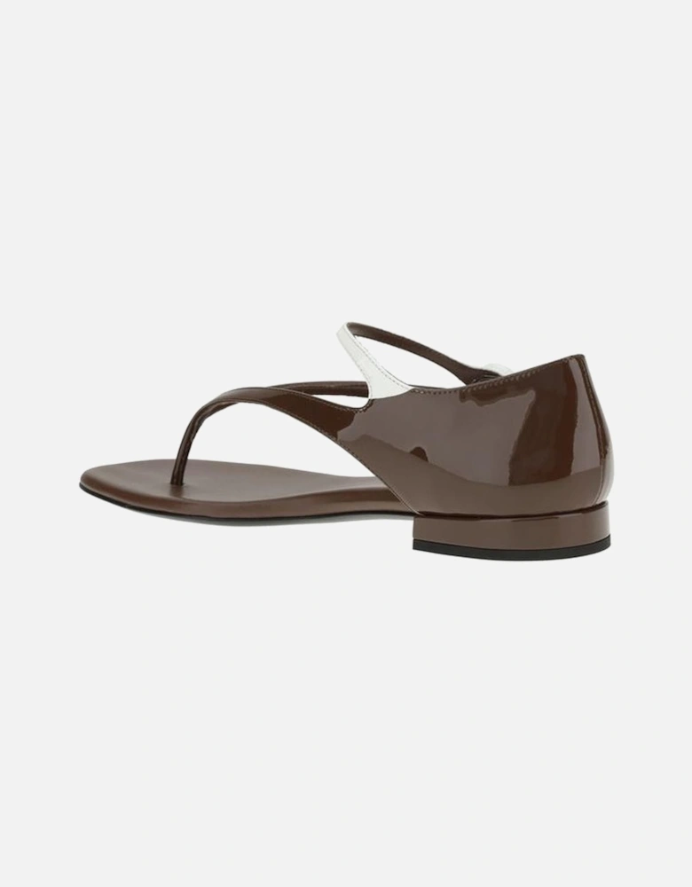 Patent Leather Thong Sandals with Square Toe Women - Brown