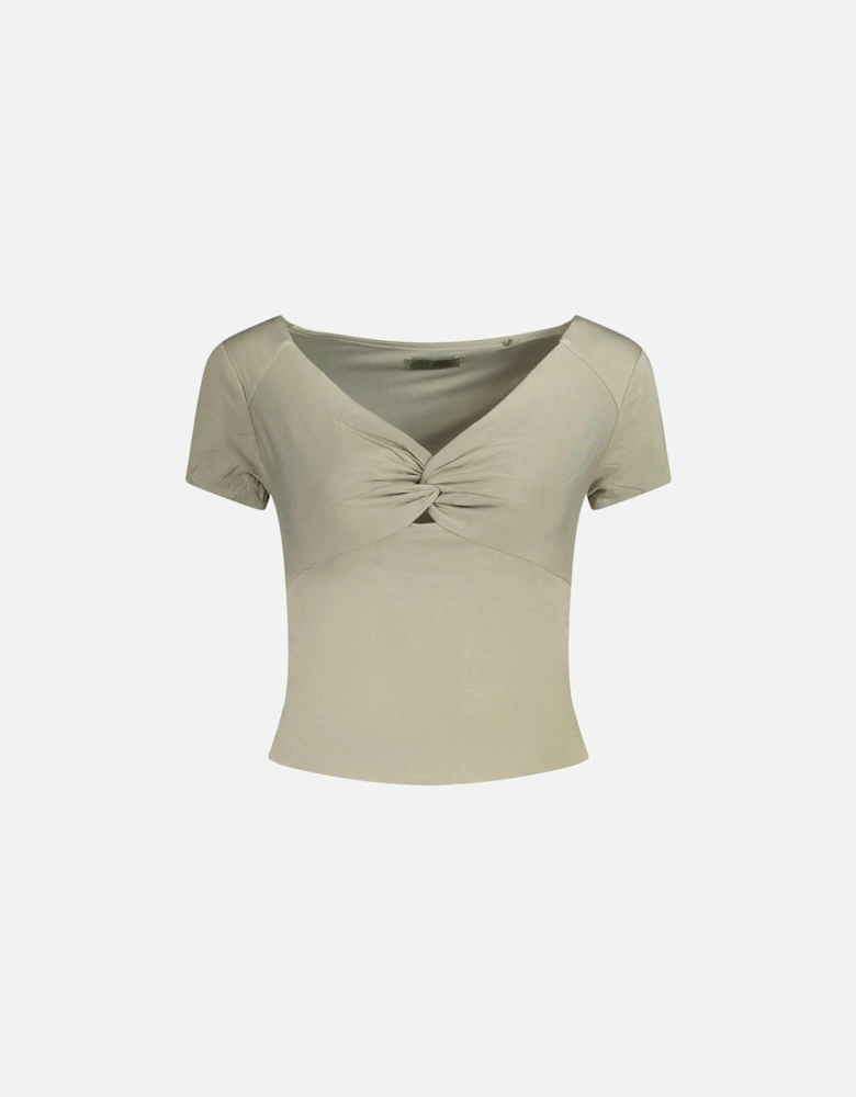Short Sleeve T-Shirt with Sweet Neckline and Logo Women - Green