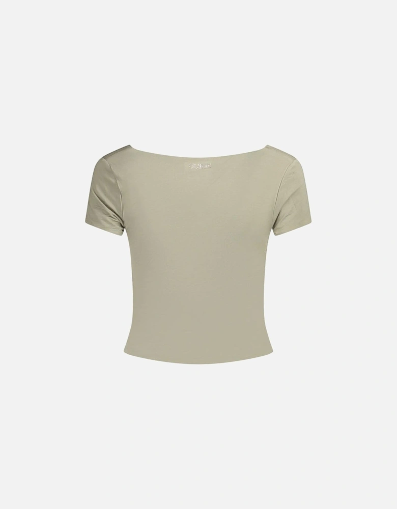 Short Sleeve T-Shirt with Sweet Neckline and Logo Women - Green
