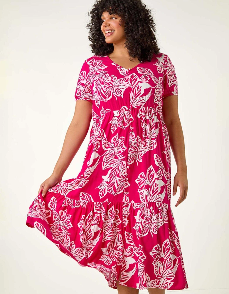 Curve Floral Print Tiered Midi Dress