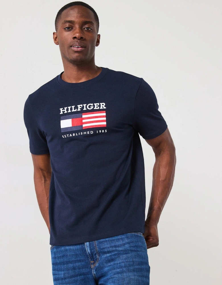 Americana Embroidered Flag T-Shirt - Navy