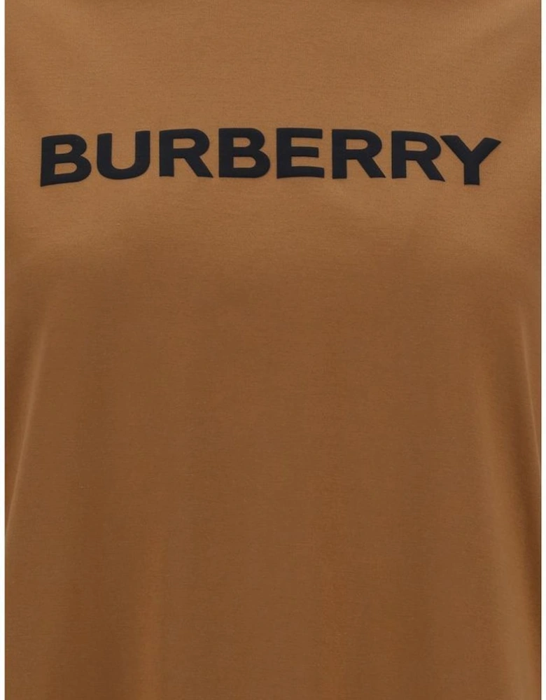Cotton T-Shirt with Monogram and Ribbed Crew Neck Women - Brown