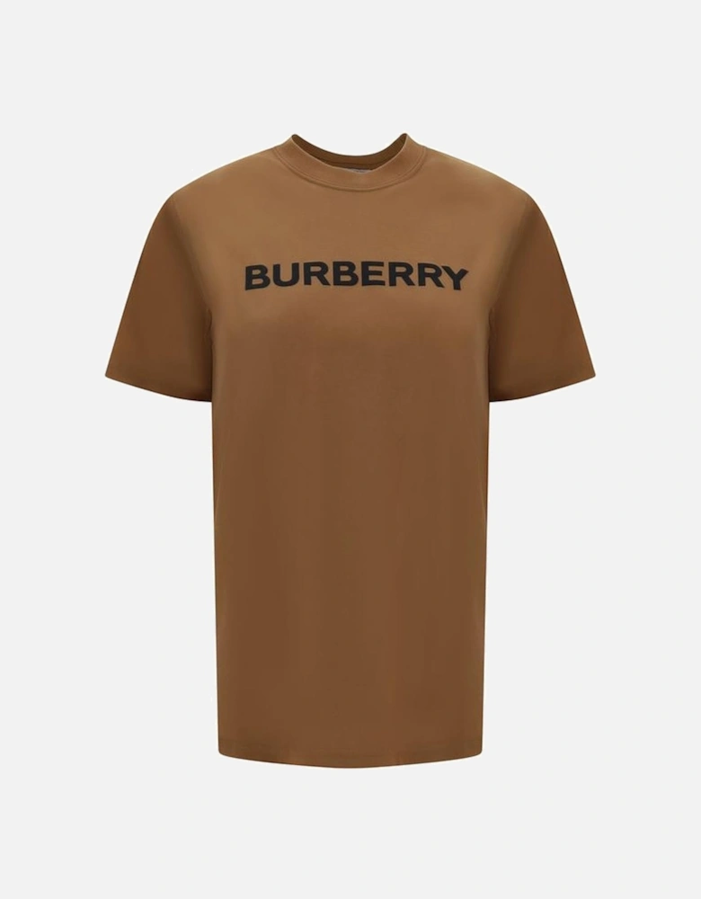 Cotton T-Shirt with Monogram and Ribbed Crew Neck Women - Brown