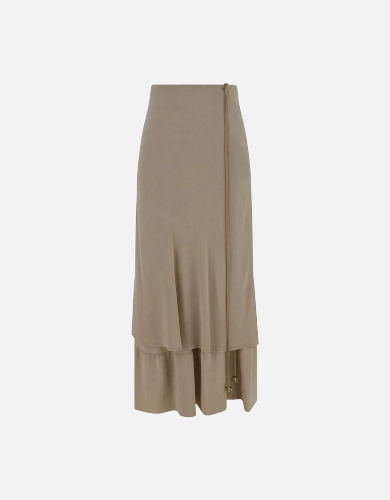 Double Layer Silk Skirt with Floral Pendant Women - Beige