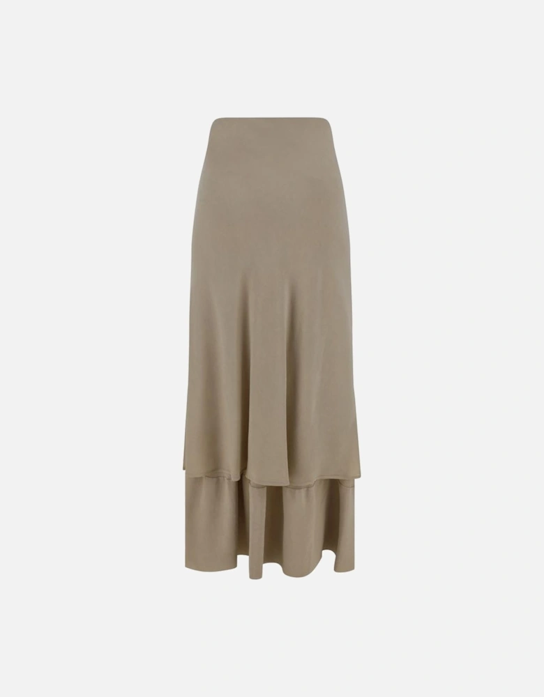 Double Layer Silk Skirt with Floral Pendant Women - Beige