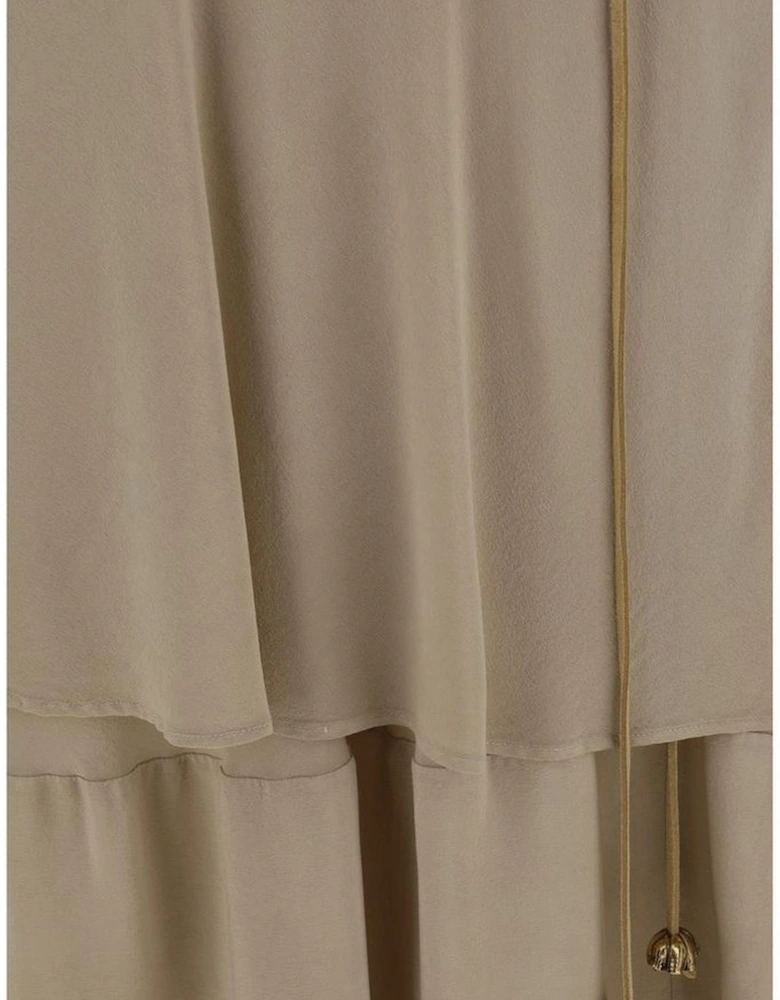 Double Layer Silk Skirt with Floral Pendant Women - Beige