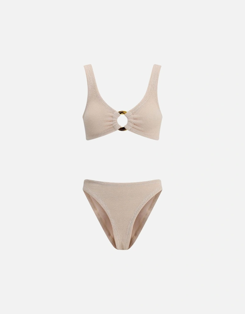 Off-Shoulder Cut-Out Crinkle Swimsuit Women - Cream Swimwear