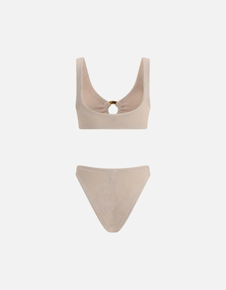 Off-Shoulder Cut-Out Crinkle Swimsuit Women - Cream Swimwear