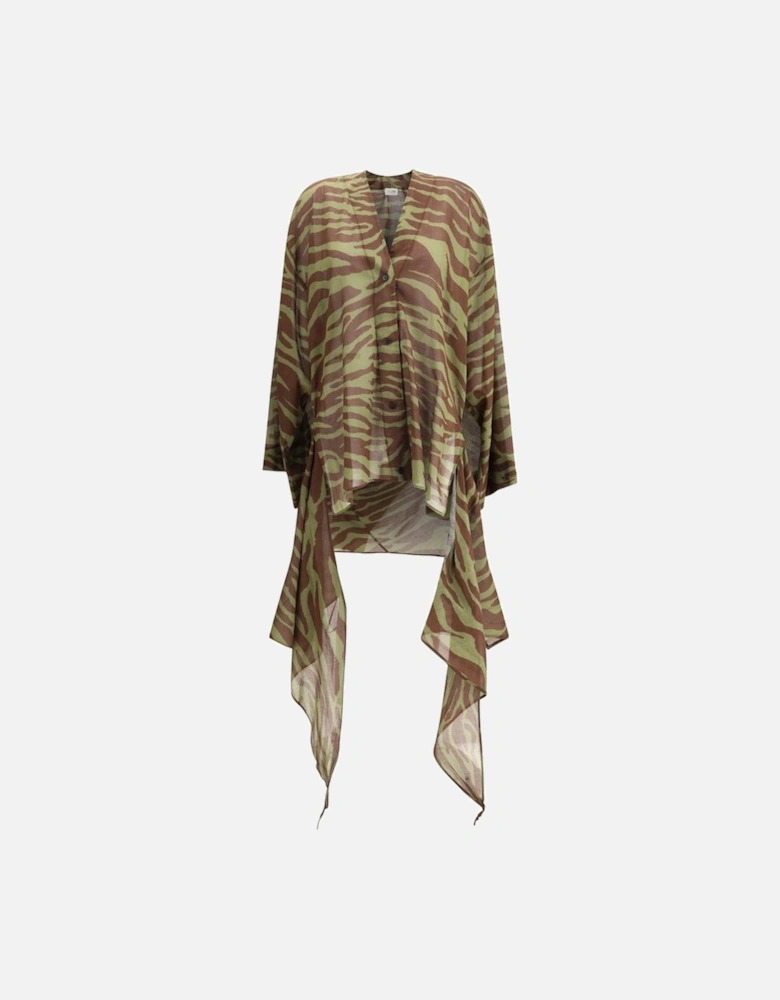 Asymmetrical Cotton Dress with Wide Sleeves Women - Brown Dresses
