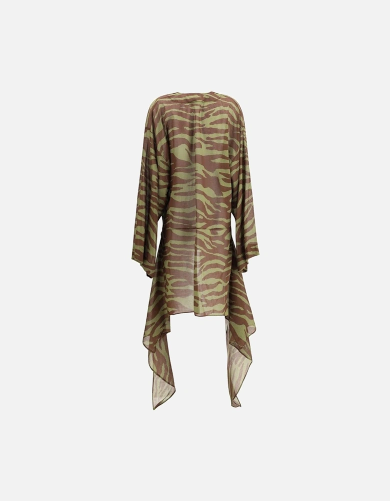 Asymmetrical Cotton Dress with Wide Sleeves Women - Brown Dresses