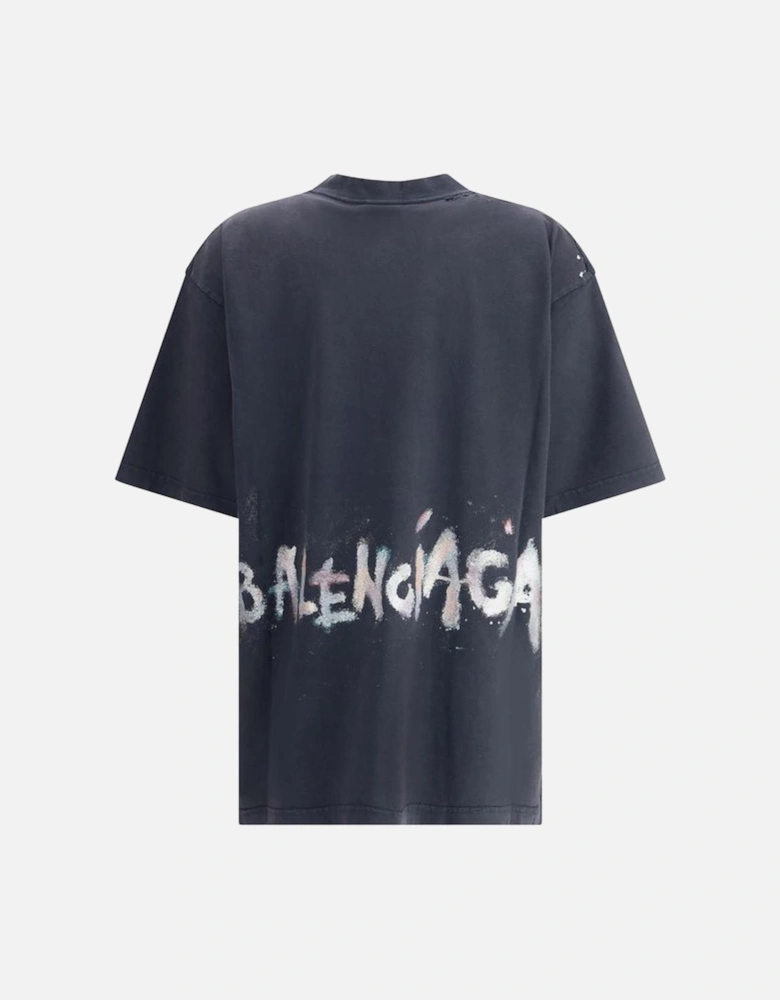 Vintage Style Oversized Cotton T-Shirt with Glitter Monogram Women -