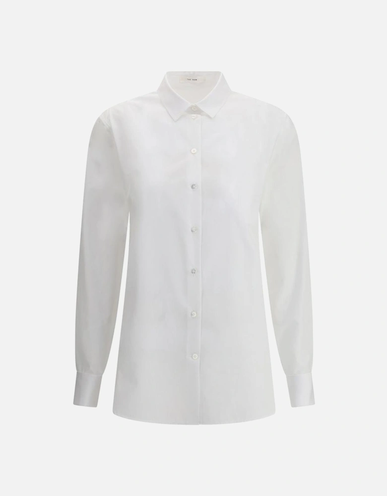 Classic Collar Cotton Shirt with Adjustable Button Cuffs Women - White