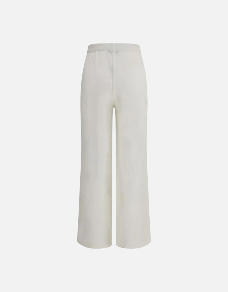 Wide Leg Linen Pants with Elastic Waistband Women - White Jeans
