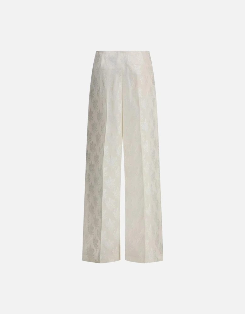 Wide-Leg Silk Pants with Floral Embroidery Women - Cream Jeans
