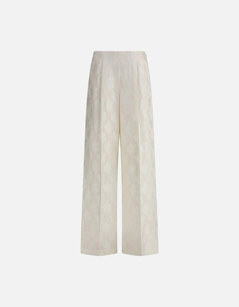 Wide-Leg Silk Pants with Floral Embroidery Women - Cream Jeans