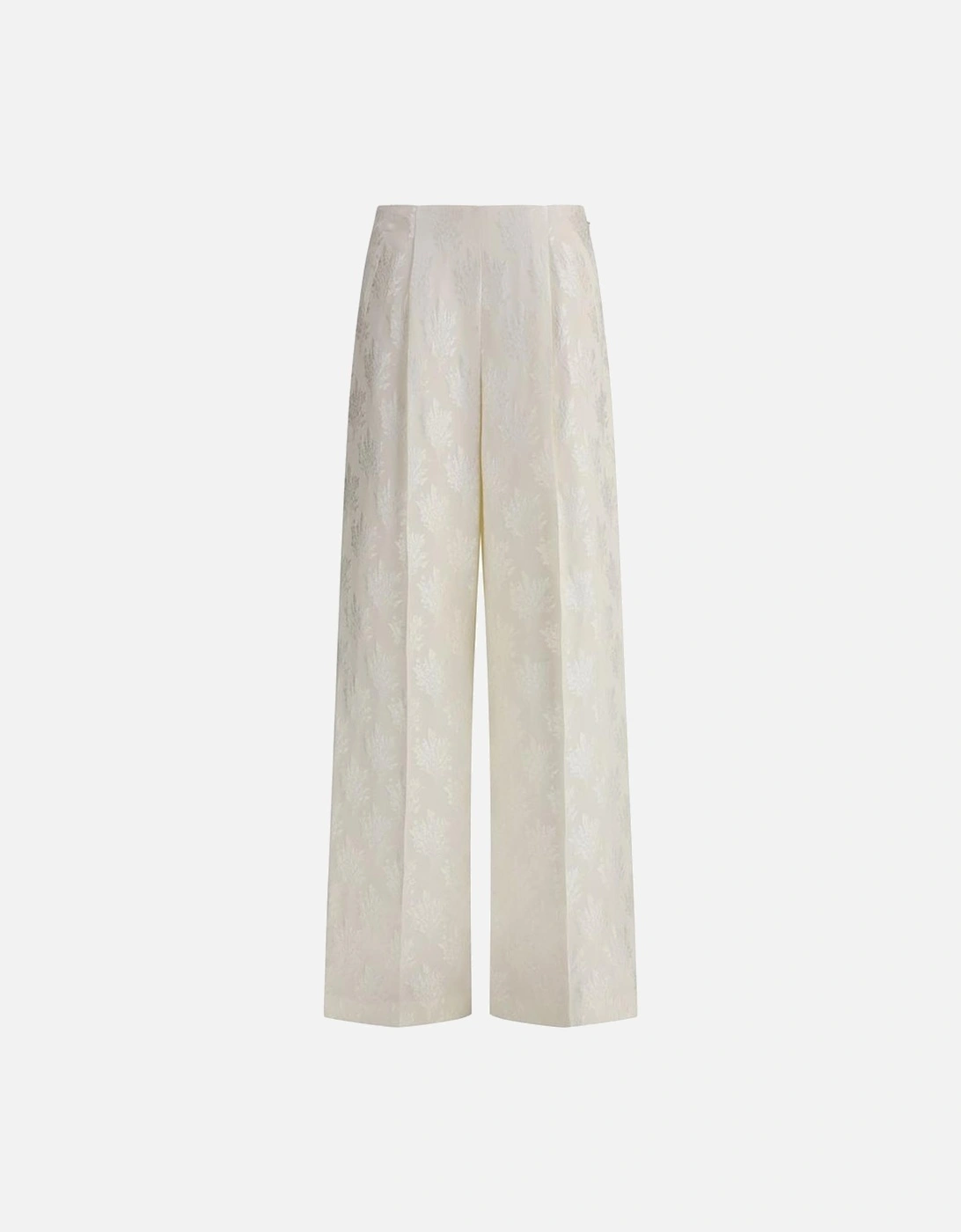 Wide-Leg Silk Pants with Floral Embroidery Women - Cream Jeans, 4 of 3