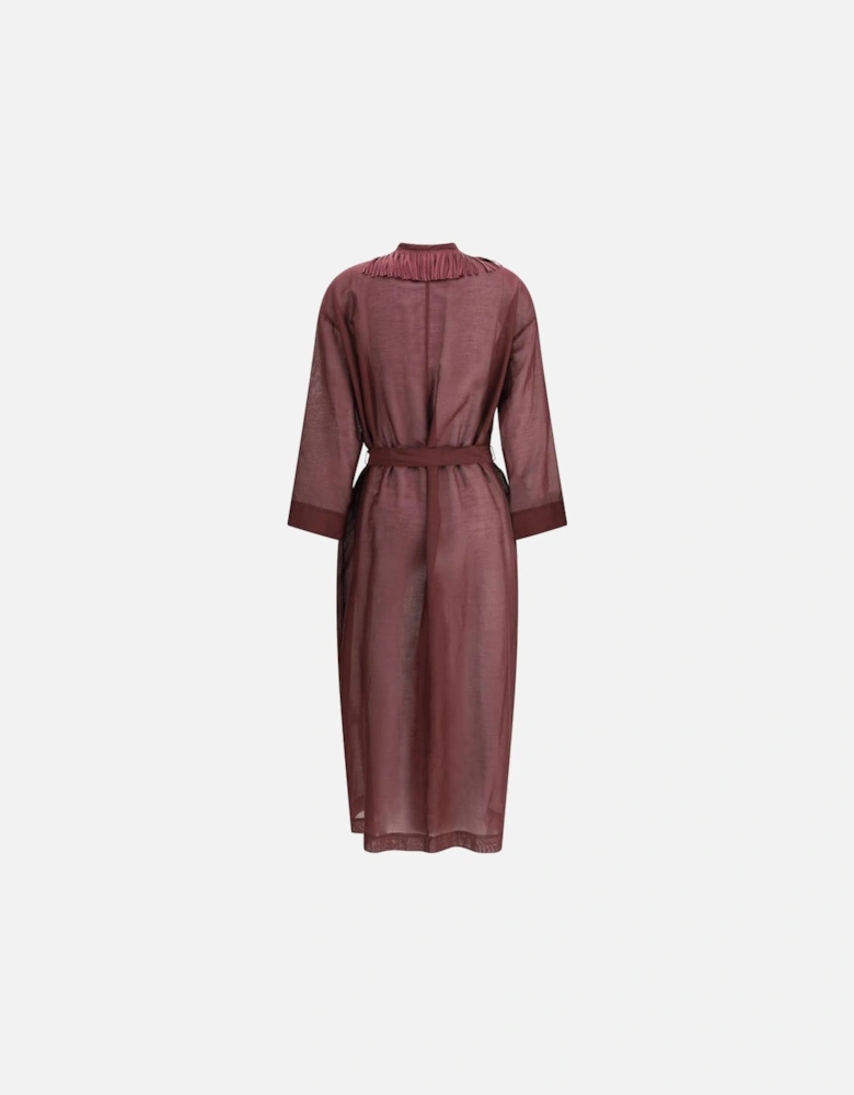 Fringed Long Dress with Shawl Lapel and Sash Women - Bordeaux Jackets