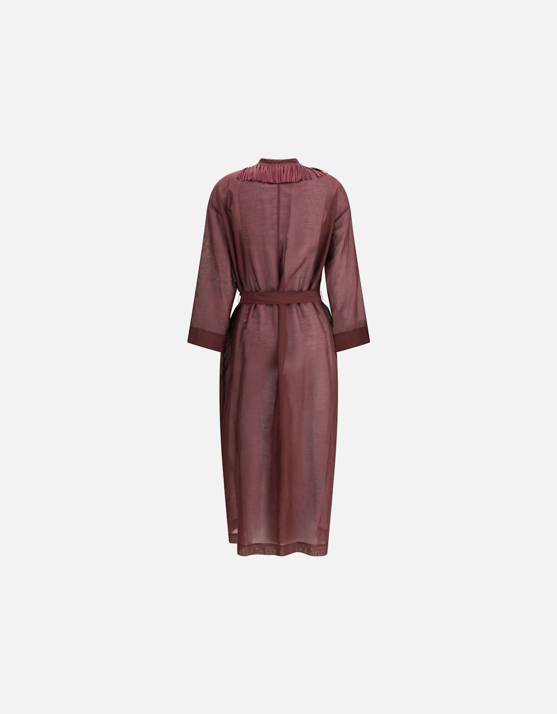 Fringed Long Dress with Shawl Lapel and Sash Women - Bordeaux Jackets