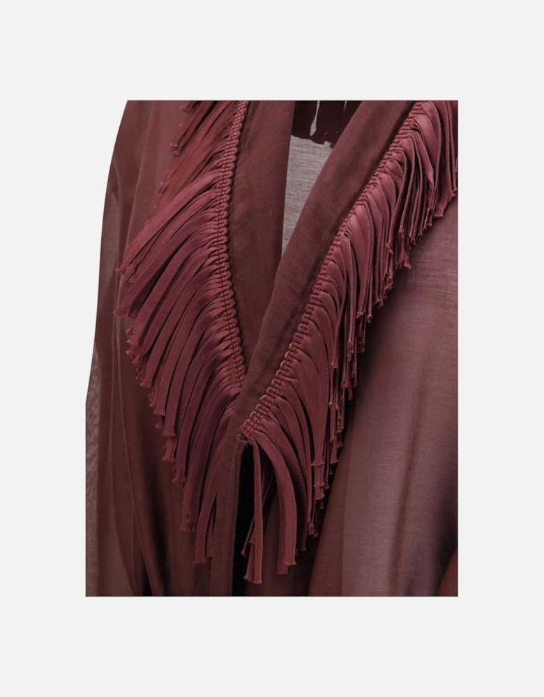 Fringed Long Dress with Shawl Lapel and Sash Women - Bordeaux Jackets