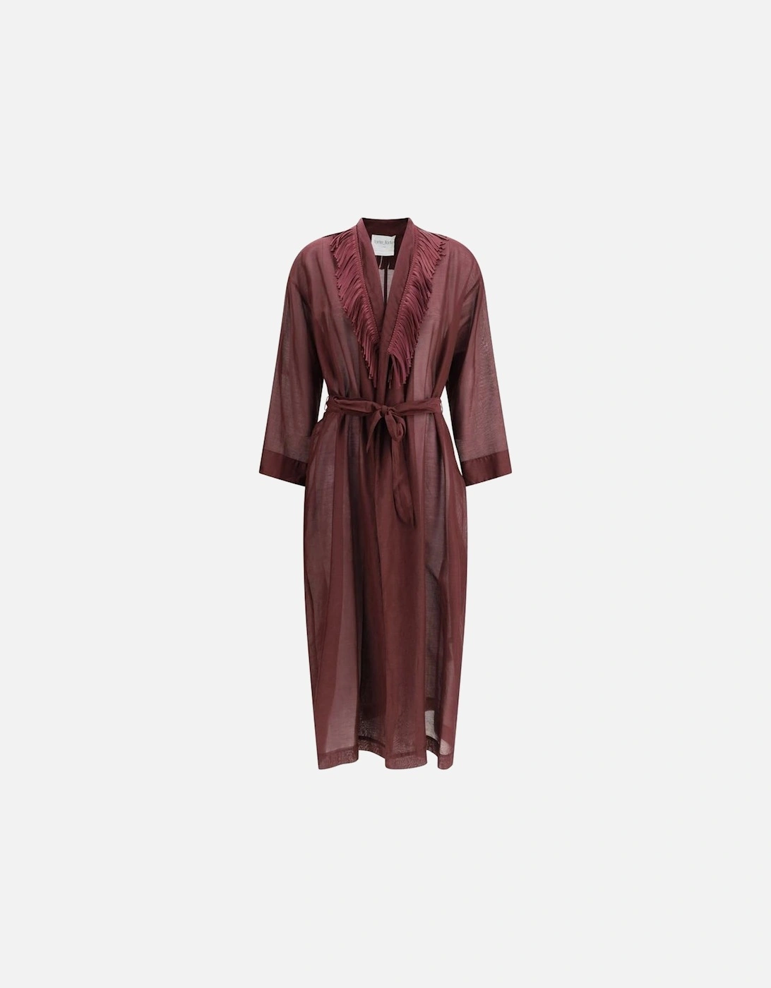 Fringed Long Dress with Shawl Lapel and Sash Women - Bordeaux Jackets, 4 of 3