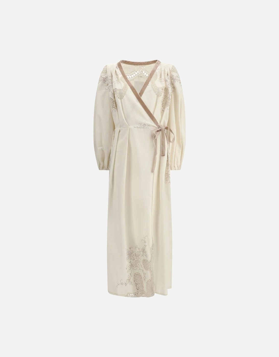 Elegant Impero Long Dress with Lace and Embroidery Women - Cream, 4 of 3