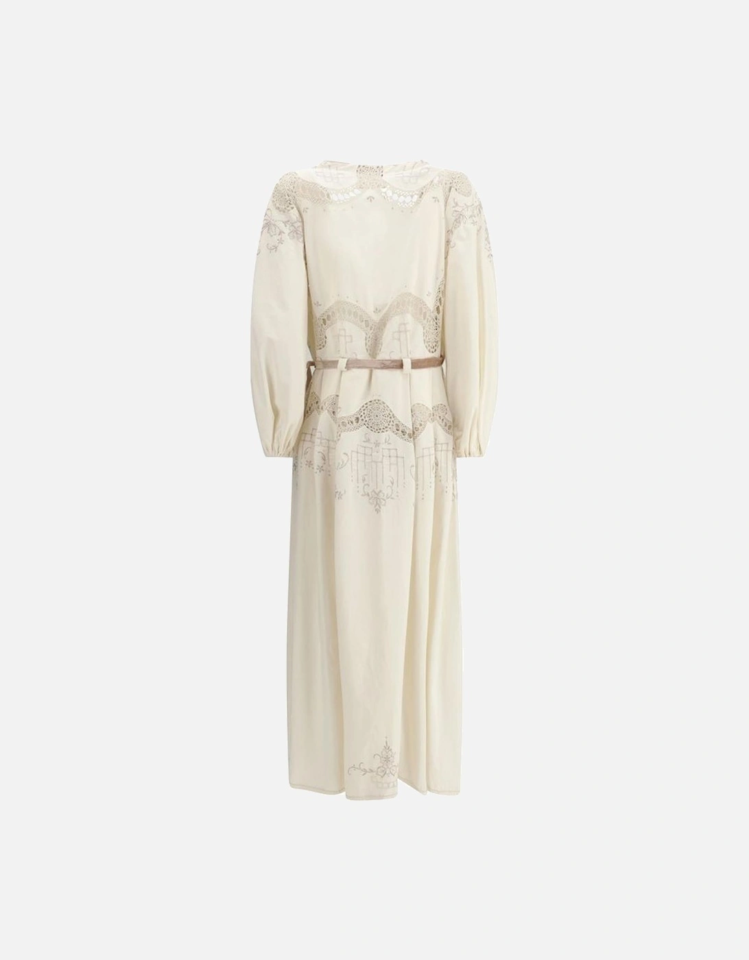 Elegant Impero Long Dress with Lace and Embroidery Women - Cream