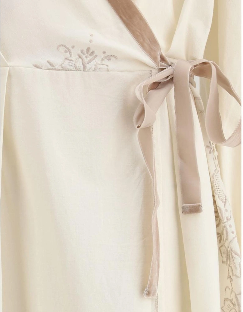 Elegant Impero Long Dress with Lace and Embroidery Women - Cream
