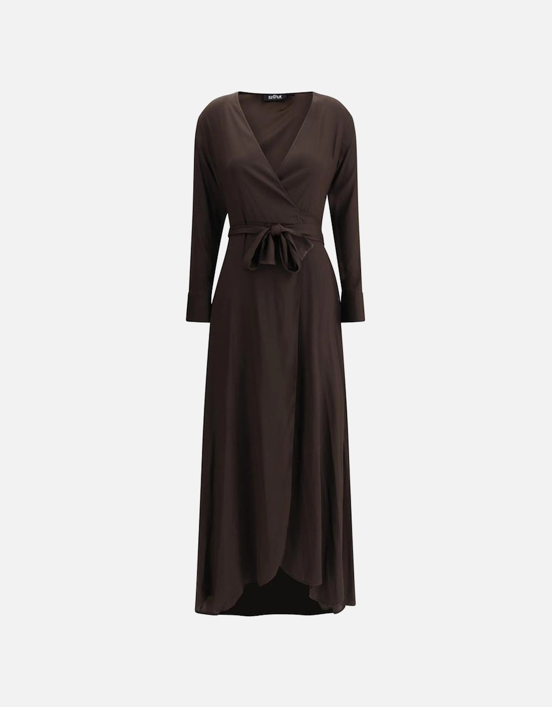 Long Silk Chemisier Dress with V-Neck and Pockets Women - Brown, 4 of 3