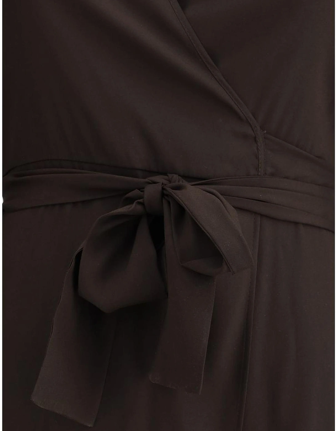 Long Silk Chemisier Dress with V-Neck and Pockets Women - Brown