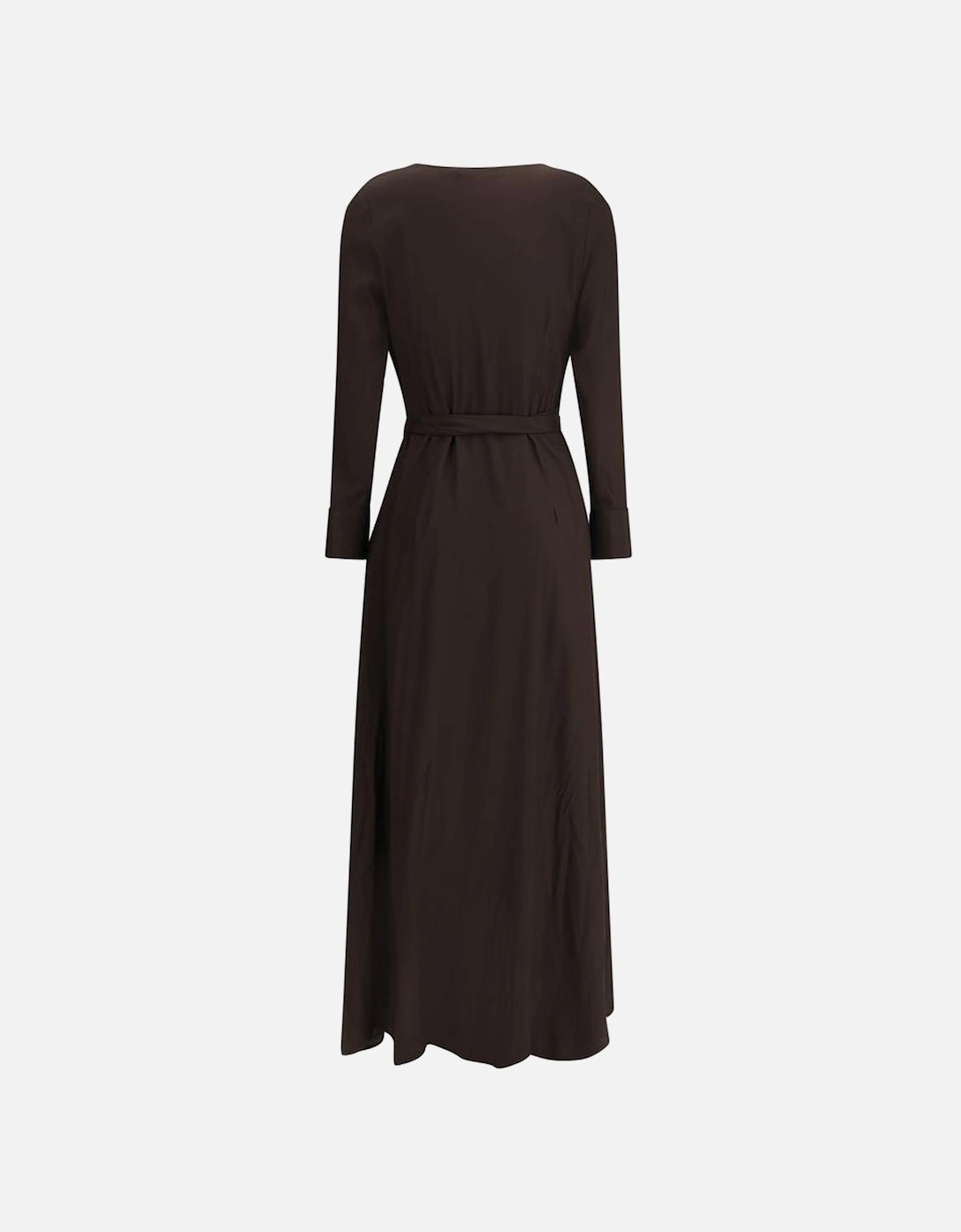Long Silk Chemisier Dress with V-Neck and Pockets Women - Brown