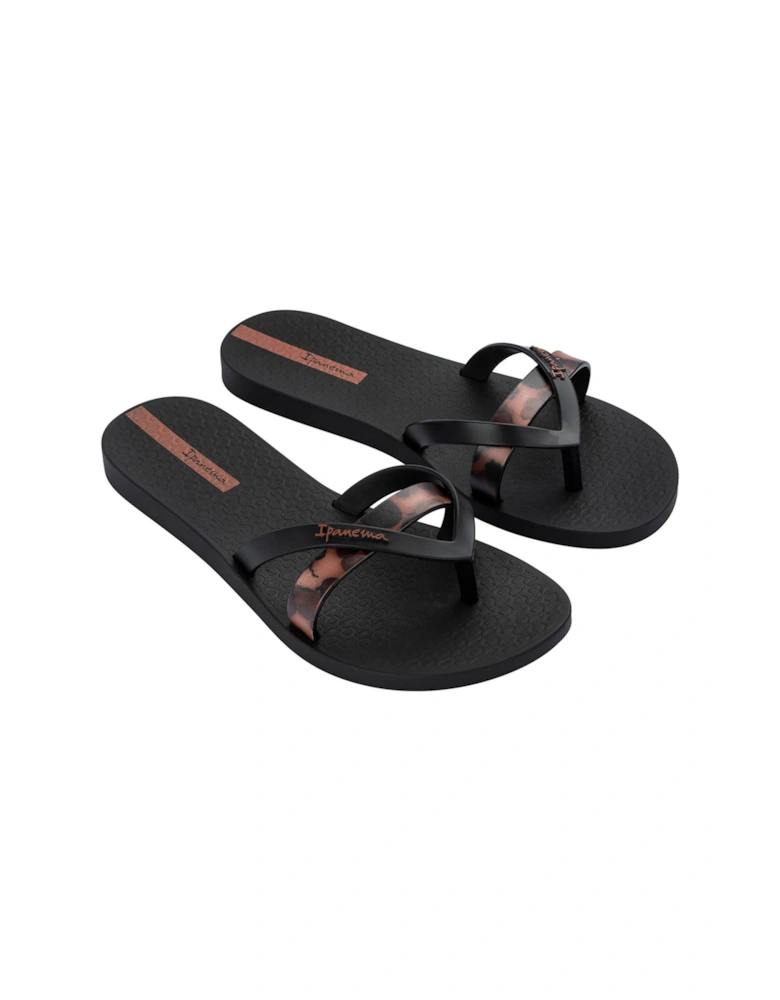 Kirei Tortoise Shell Print Toe-Post Sandal - Black