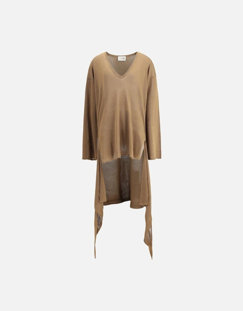 Openwork Mini Dress with Wide Sleeves Women - Brown Dresses
