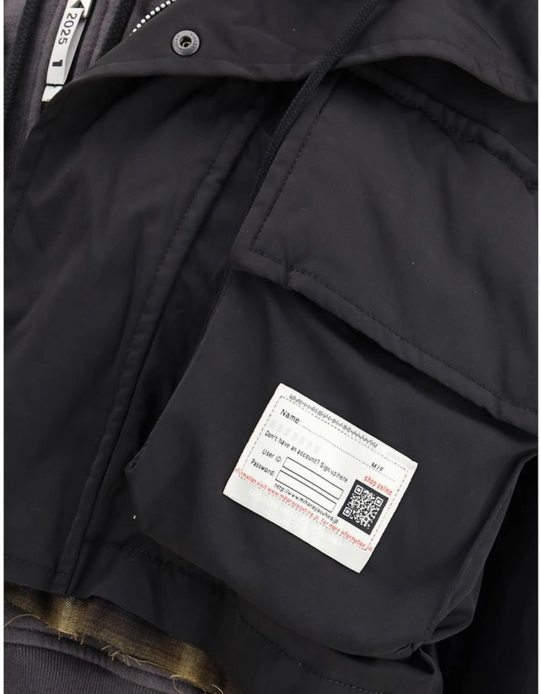 Cropped Layered Patchwork Jacket with Hood and Pockets Women - Black