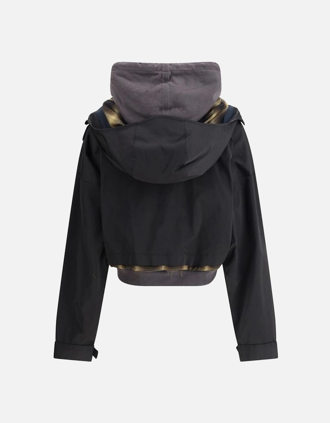 Cropped Layered Patchwork Jacket with Hood and Pockets Women - Black