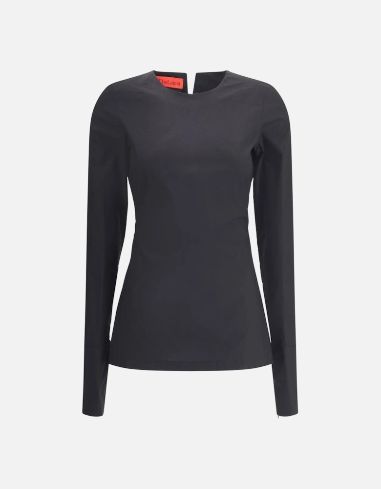 Terry Long Sleeve Jersey with Zipper Closure Women - Black T-Shirts