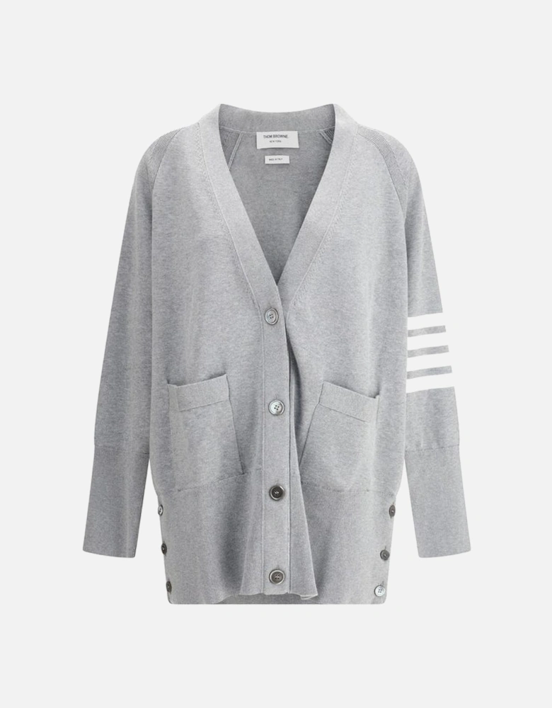 Oversized V-Neck Cardigan with 4-Bar Detail Women - Gray Sweaters