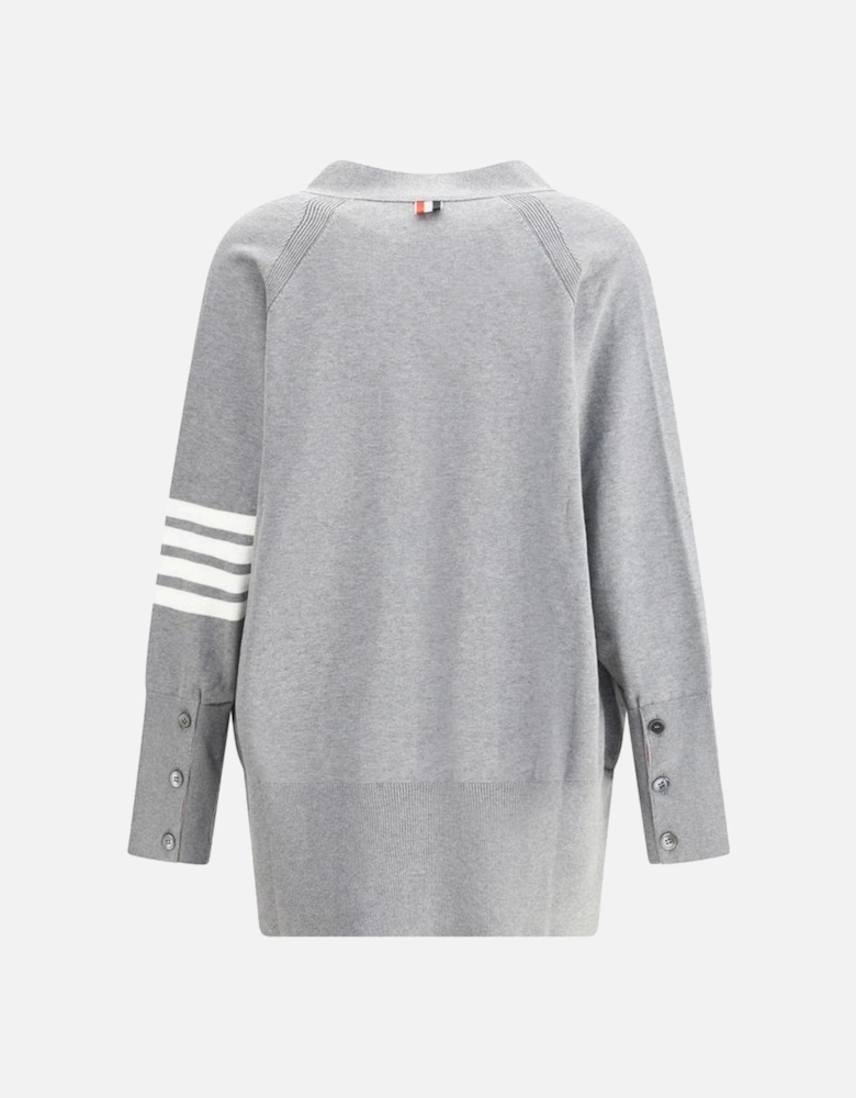 Oversized V-Neck Cardigan with 4-Bar Detail Women - Gray Sweaters