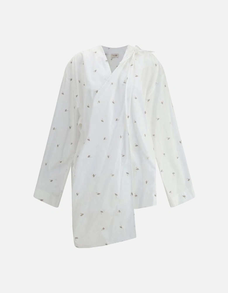 Cotton Dress with V-Neck and Asymmetric Hem Women - White Dresses