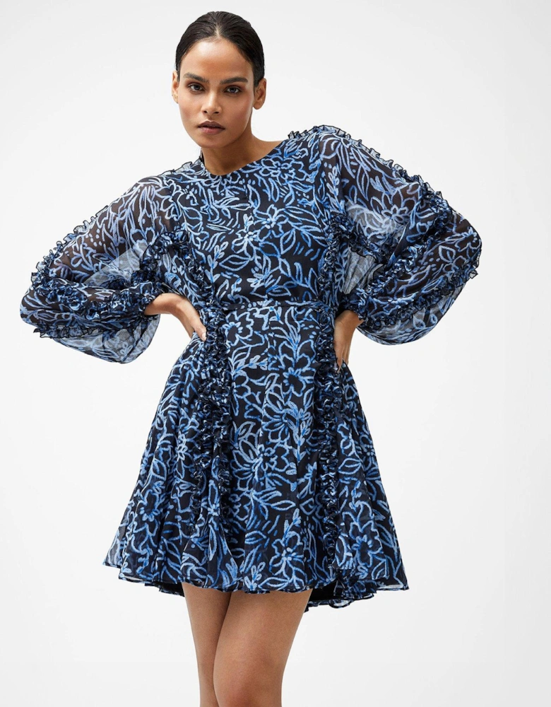Printed Chiffon Round Neck Floaty A-Line Mini Dress