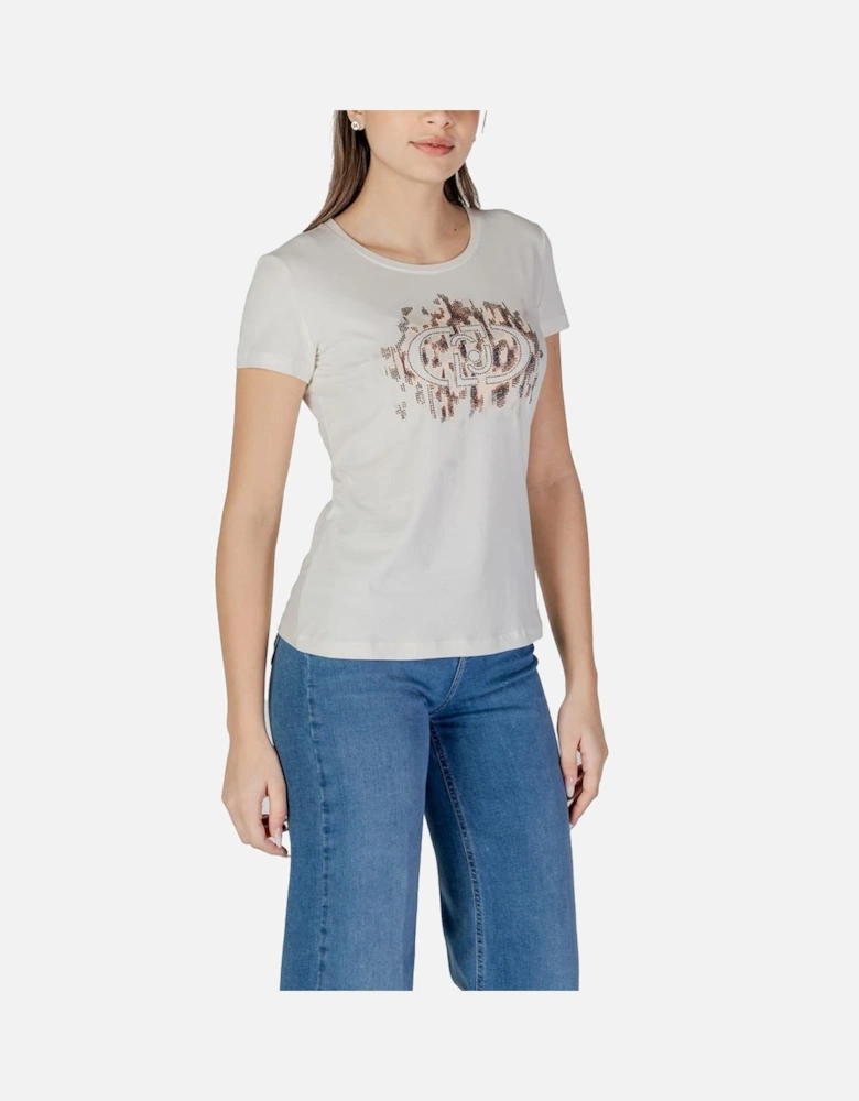 Short Sleeved Cotton Blend T-Shirt Women - White