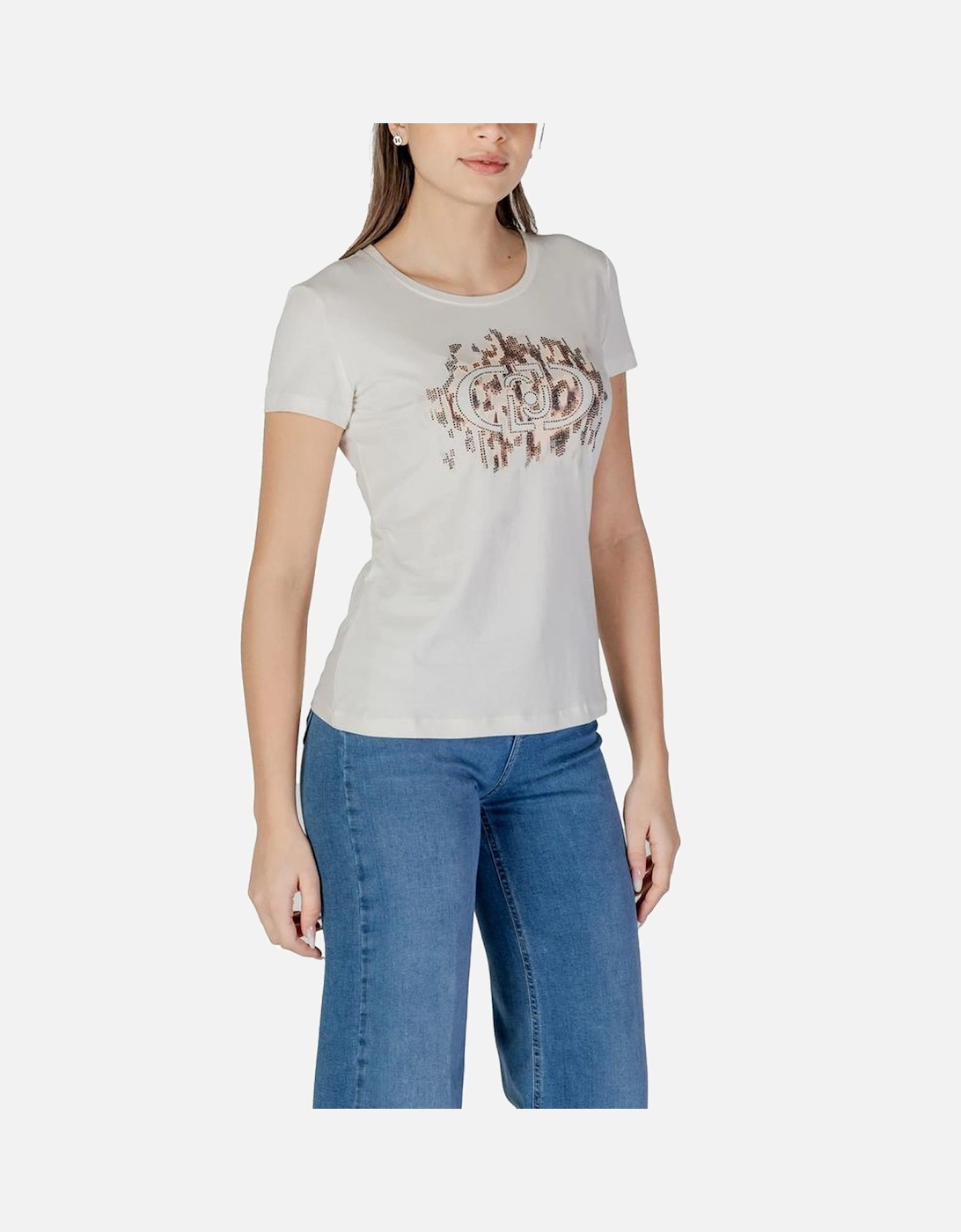 Short Sleeved Cotton Blend T-Shirt Women - White